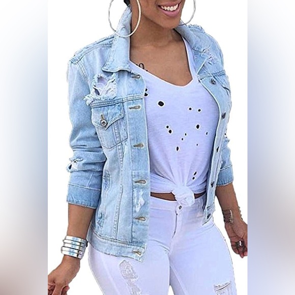Jackets & Blazers - Chaquetas de mezclilla para mujer, estilo desgastado, de manga larga